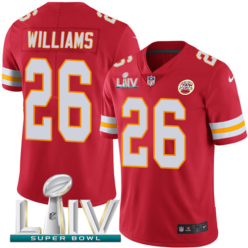 Kansas City Chiefs Nike #26 Damien Williams Red Super Bowl LIV 2020 Team Color Youth Stitched NFL Vapor Untouchable Limited Jersey